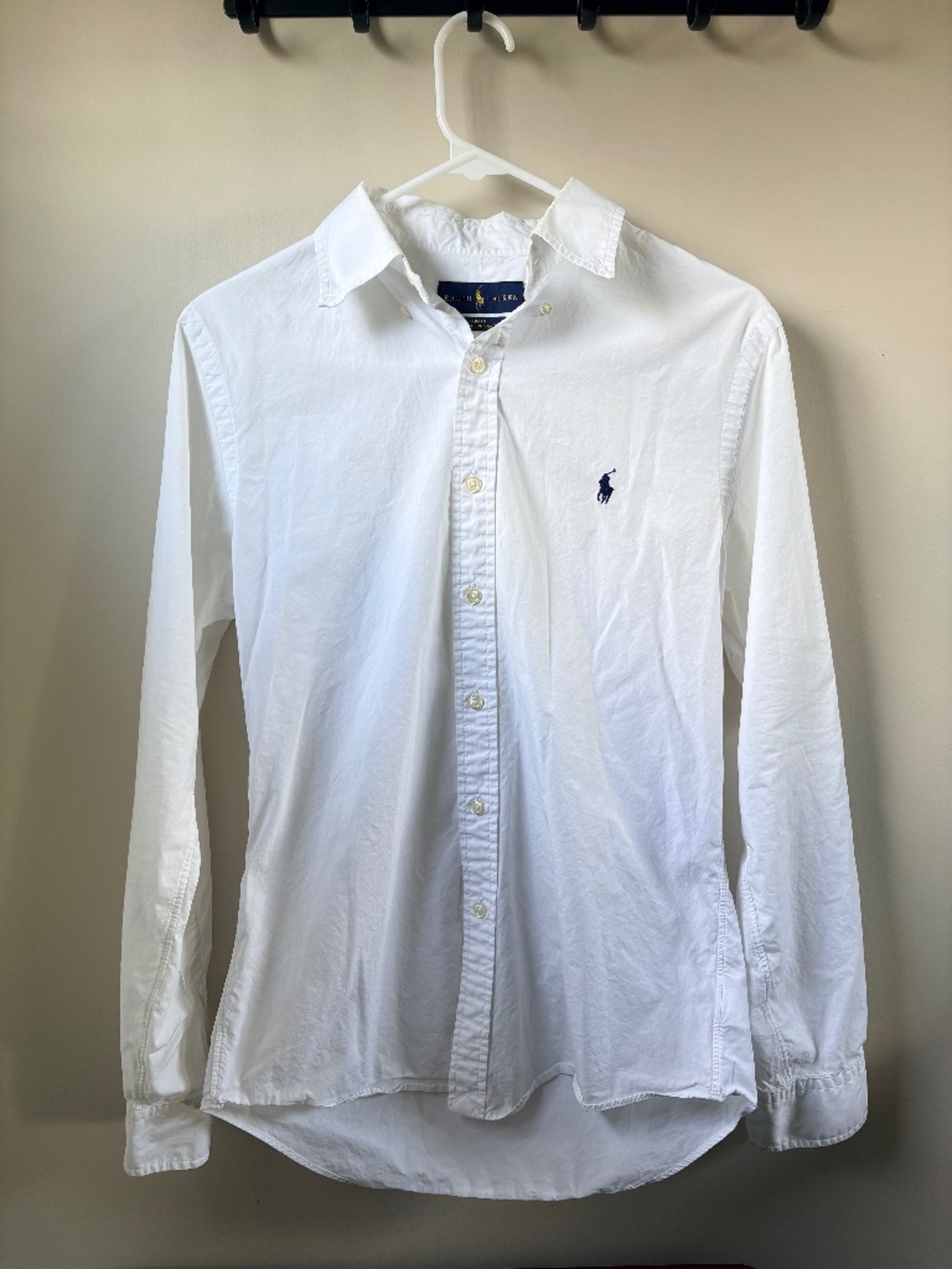 White Ralph Lauren Button Down Shirt with Navy Blue Pony